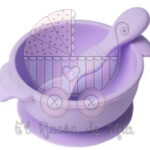 Plato bowl con cuchara ergonómica de silicona alimentaria