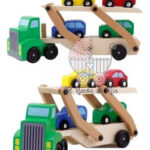Camión de rampla con 4 autitos de madera